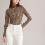 Camiseta de cuello vuelto, manga larga y estampado de leopardo