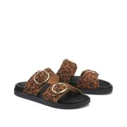 Mules de piel estampado leopardo, Signatures