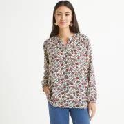 Blusa con cuello redondo y estampado de flores, de manga larga