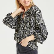 Blusa estampada, cuello mao