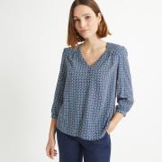 Blusa estampada gráfica con cuello de pico y manga 3/4