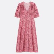Vestido largo vaporoso, cuello en V y estampados florales